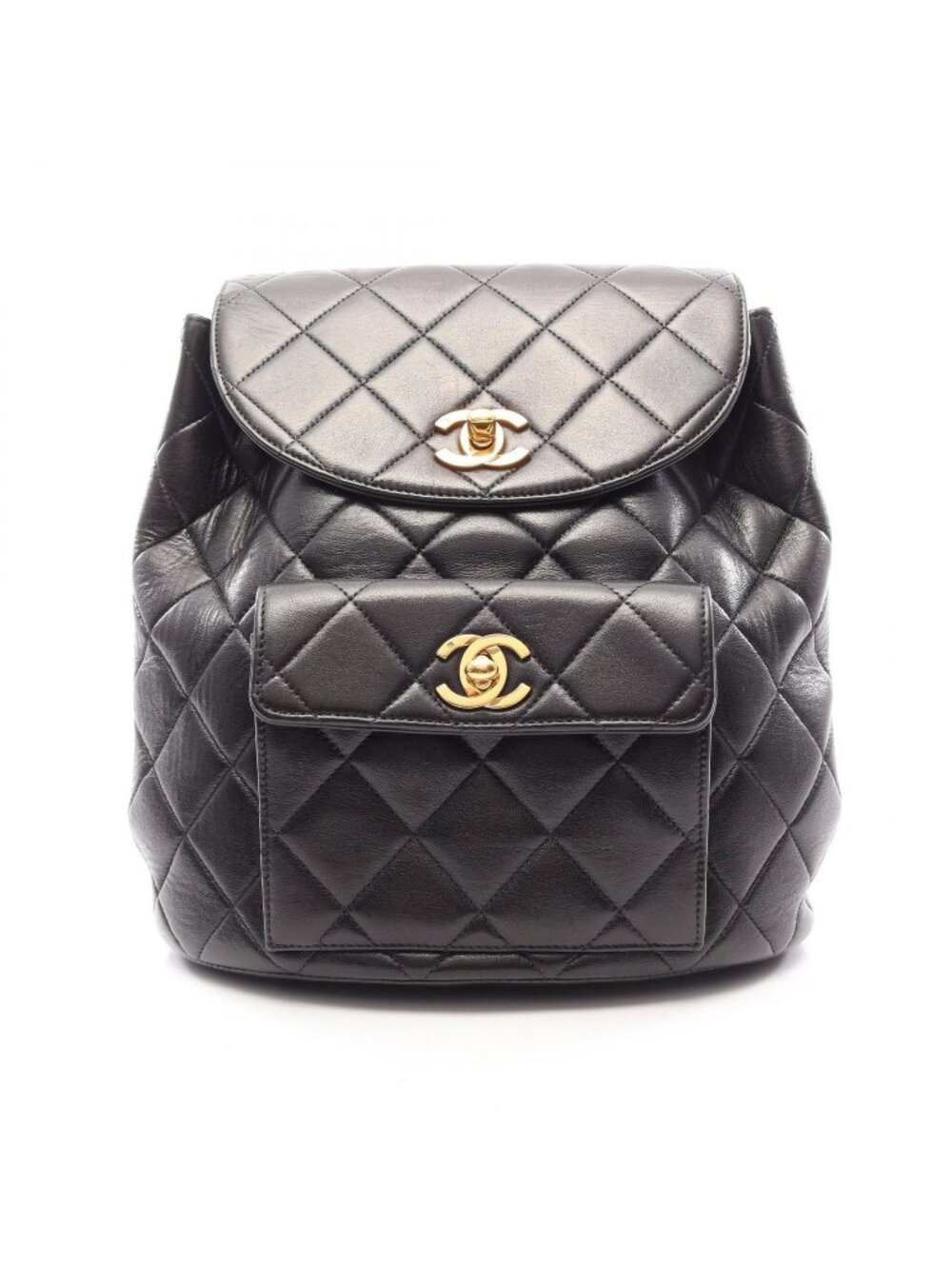 Chanel Backpack Quilted Turnlock Chain Black Lambskin Double
